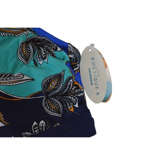 Boutique Swimwear Blue Paisley Print Plus Size 1X Asymmetrical Bikini Top - Picture 2 of 4